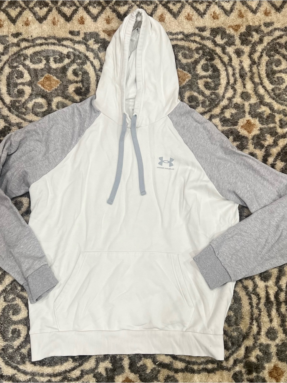 Under Armour UA Mens Rival Fleece Colorblock Loose Hoodie White Gray Size XL